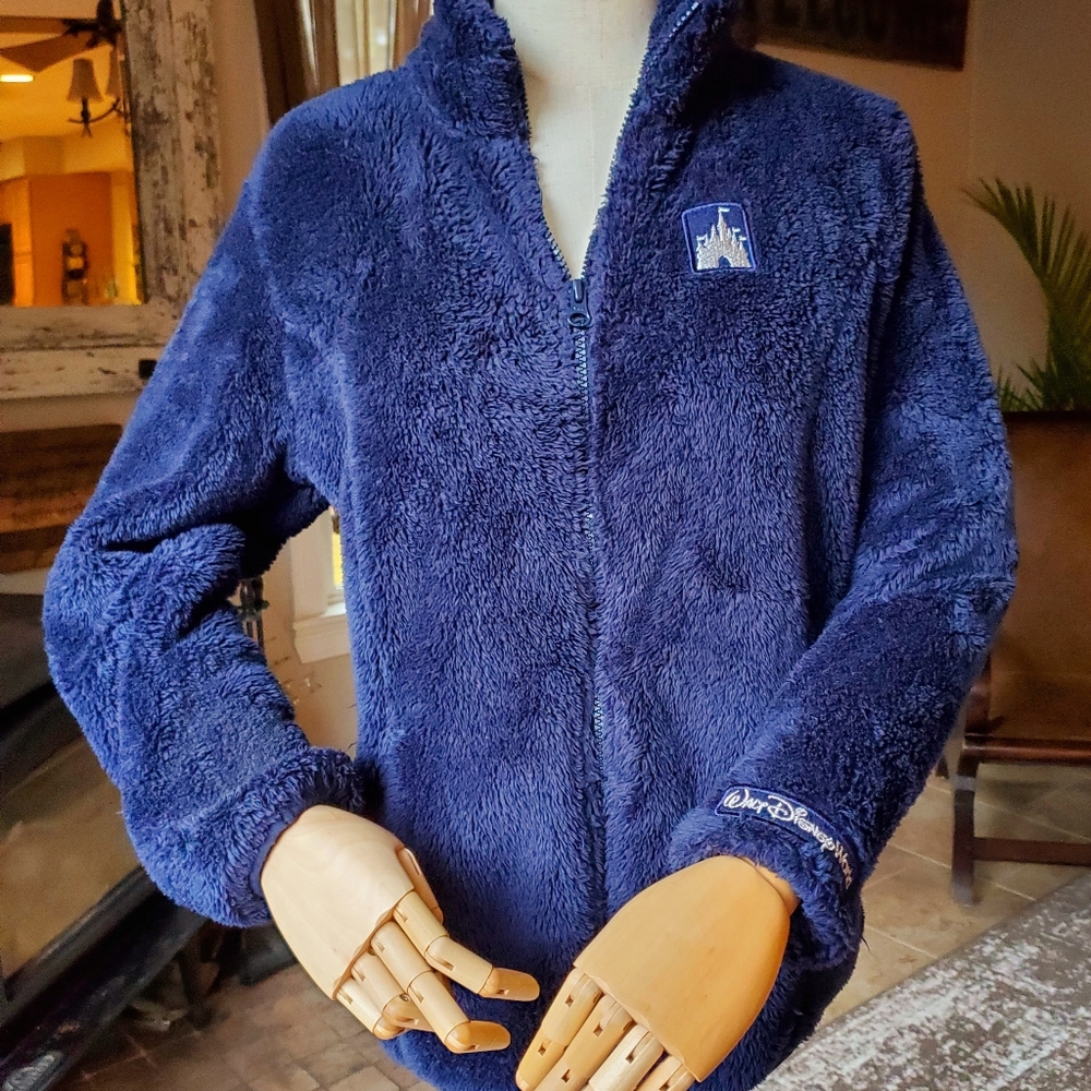 Disney Parks Cinderella’s Castle Sherpa Fleece Jacket Navy Blue Women’s Size Sm